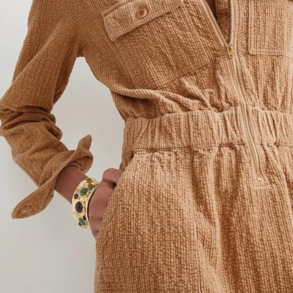 J.Crew Zip-front Cinched Waist Corduroy Mini Dress Pale Mocha Preppy Women US 6